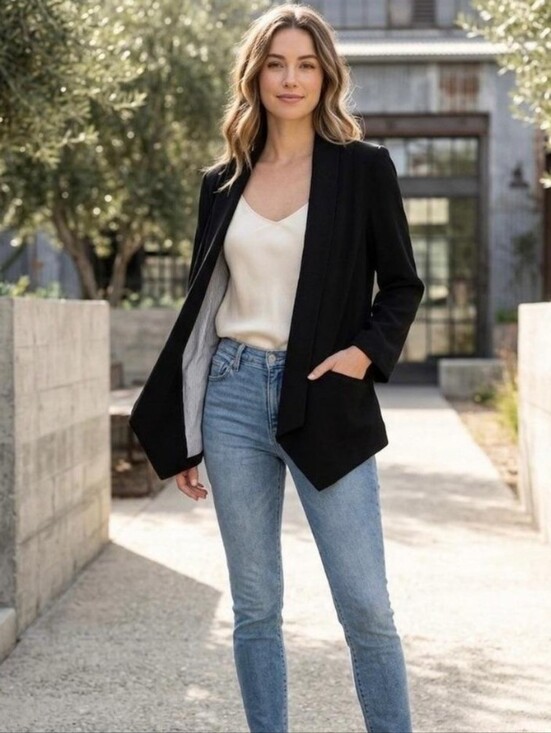 Anthropologie Jackets & Blazers - Anthropologie Cartonnier Open Front Cascade Blazer Jacket Black S